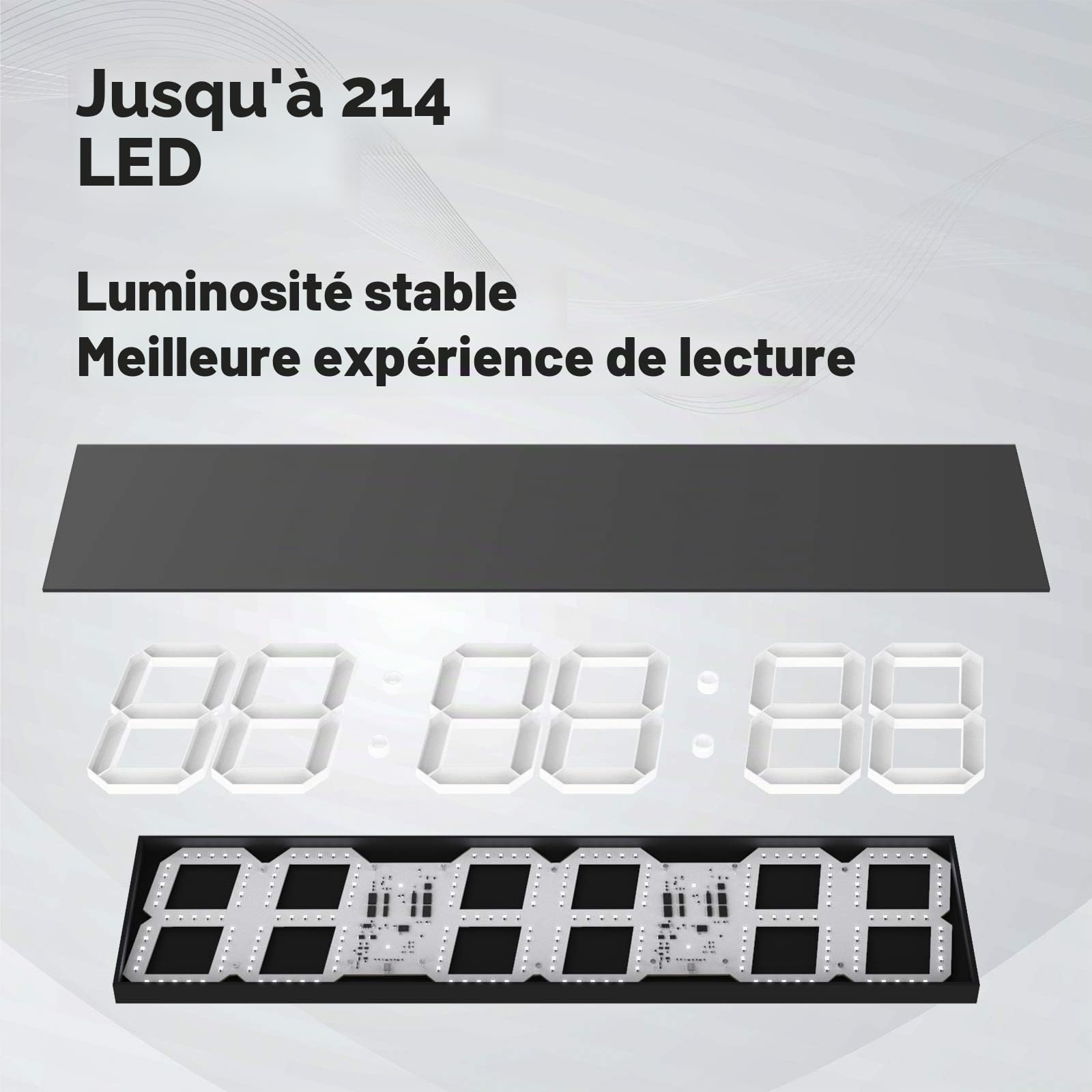 CHKOSDA Horloge Murale numérique, avec variateur d'intensité, Grand Compte à rebours avec télécommande, écran LED de27.5in de Large, 6 Chiffres, Support Mural, Date et température （Blanche）
