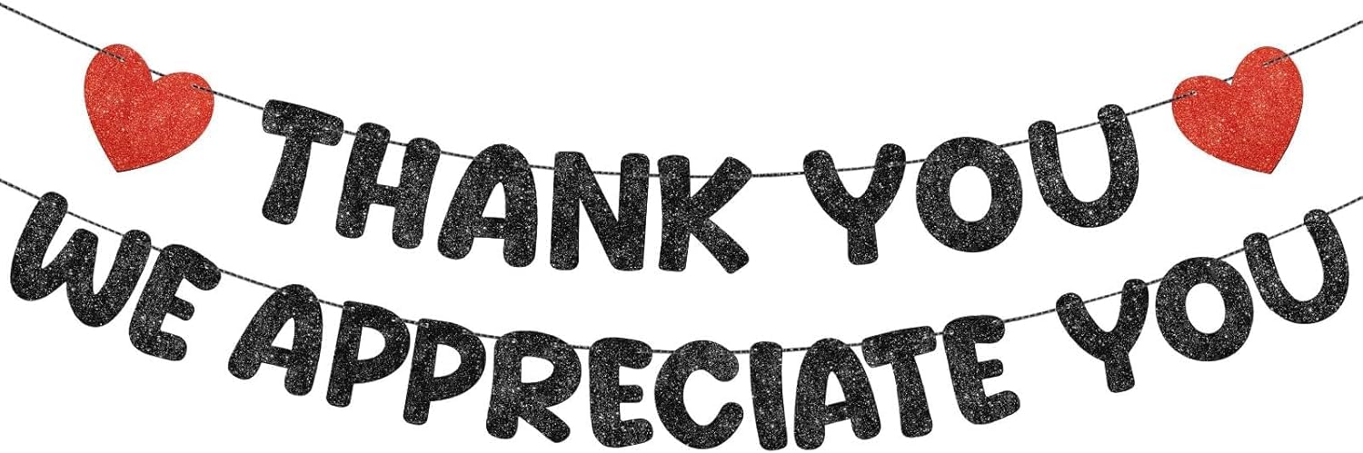 Thank You for All You Do Glitter Banner Funny Appreciation Banner for Employee Coworker Staff Teacher Thank Sign Party Decorations, Black Heart — image 1