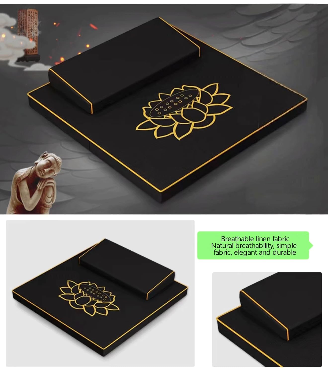 Grandi Tappeti di Meditazione, Tappetini di Meditazione di Meditazione, Futon, Pieghevole per La Casa, Tessuti Addensati, Palma da Cocco, Tappeti in Gi(Size:60x60cm(24x24inch),Color:Nero)