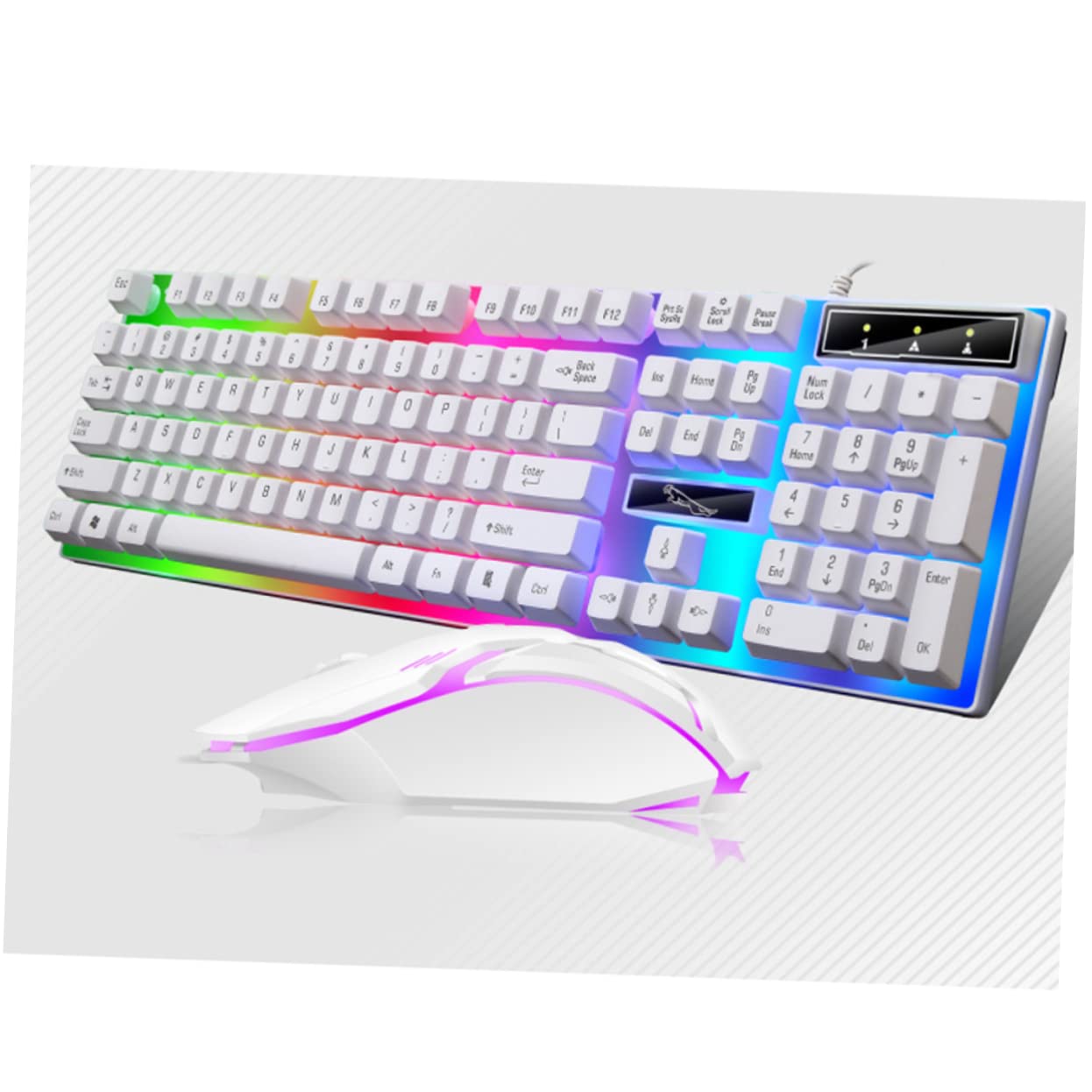 Gadpiparty Set Tastiera Bianca Mouse Cablato Accessori Gaming Retroilluminazione LED Colorata Ergonomica e Design Tasti Galleggianti per PC da Gioco