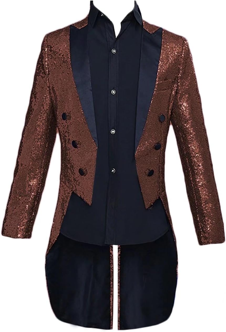ONAXTDA Men's Sequin Tailcoat Slim Fit Shiny Peak Lapel Party Show Tux Dress Coat for Stage Performance