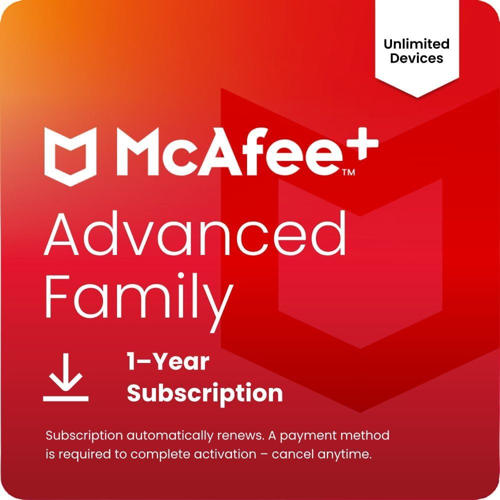 McAfee+ Advanced Family Unlimited Devices | AntiVirus Software 2026 for Windows PC & Mac, AI Scam Detection, VPN, Parental Controls, ID Monitoring |1-Year Subscription with Auto-Renewal | Download