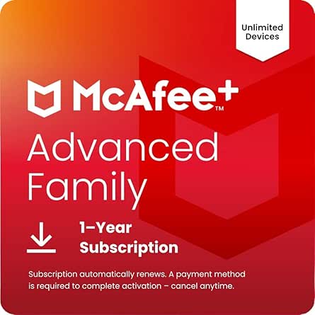 McAfee+ Advanced Family Unlimited Devices | AntiVirus Software 2026 for Windows PC & Mac, AI Scam Detection, VPN, Parental Controls, ID Monitoring |1-Year Subscription with Auto-Renewal | Download