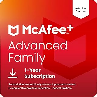 McAfee+ Advanced Family Unlimited Devices 2026 | Online Protection, Identity Theft Protection, Privacy Protection, Scam Protection, Parental Controls | 1-Year Subscription with Auto-Renewal | Download
