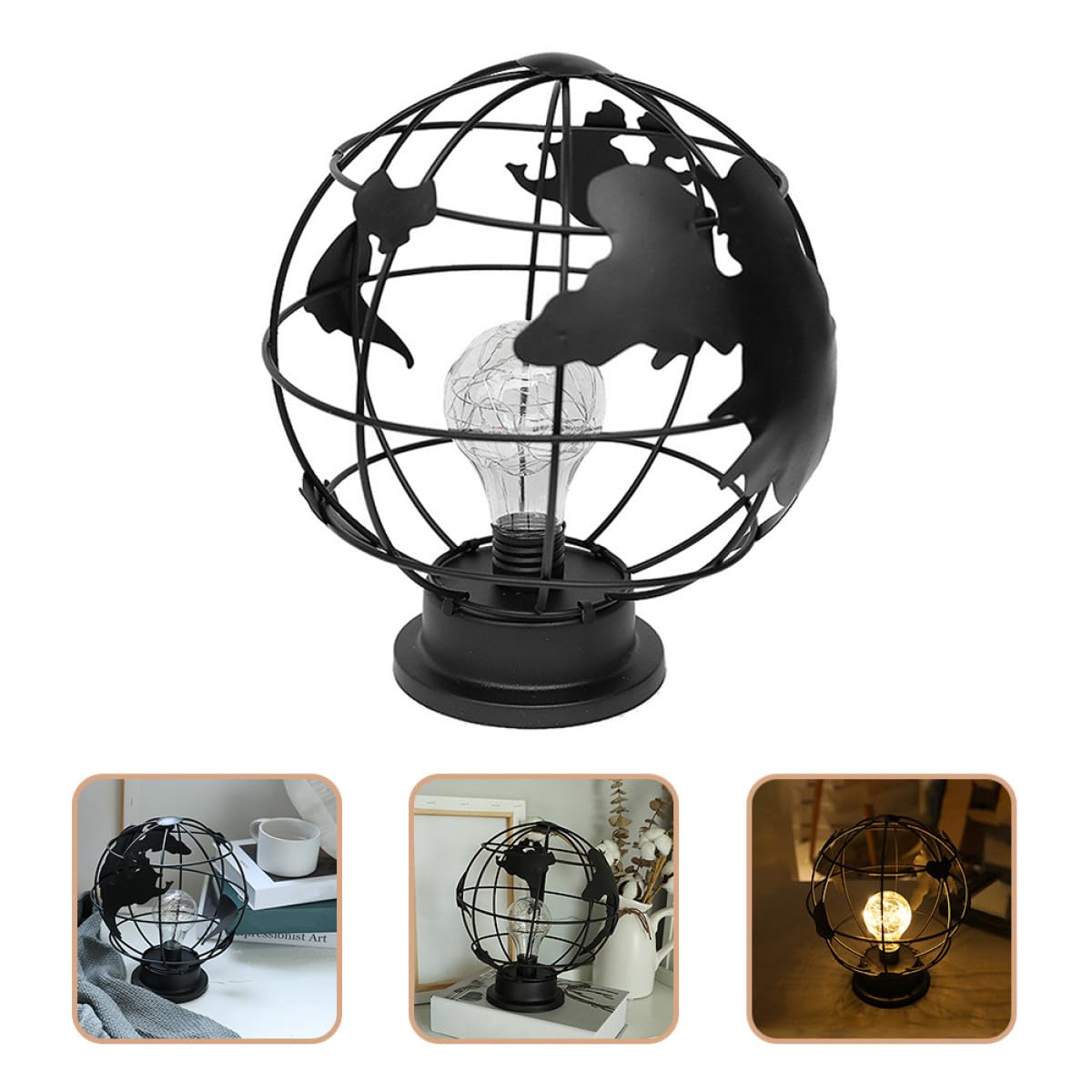 Lámpara de Noche Forma de Globo Negra, Luz Decorativa de Sobremesa en Hierro y Plástico, Adecuado para Dormitorio y Sala de Estar