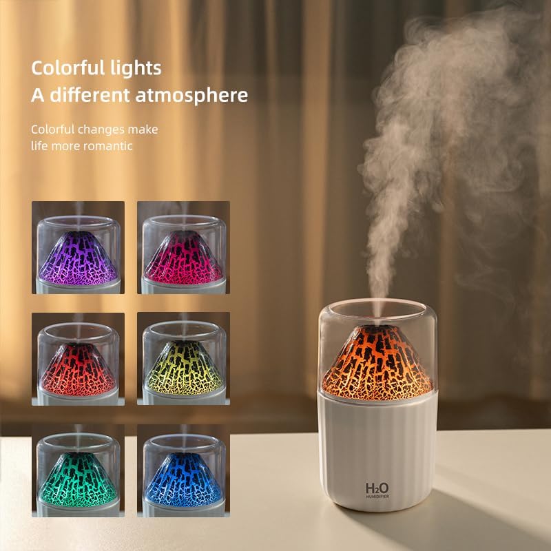 Miniatura 3 de Humidificador de volcán colorido, difusor ultrasónico de apagado automático de niebla fría, 2 modos de niebla, humidificador ultra silencioso para