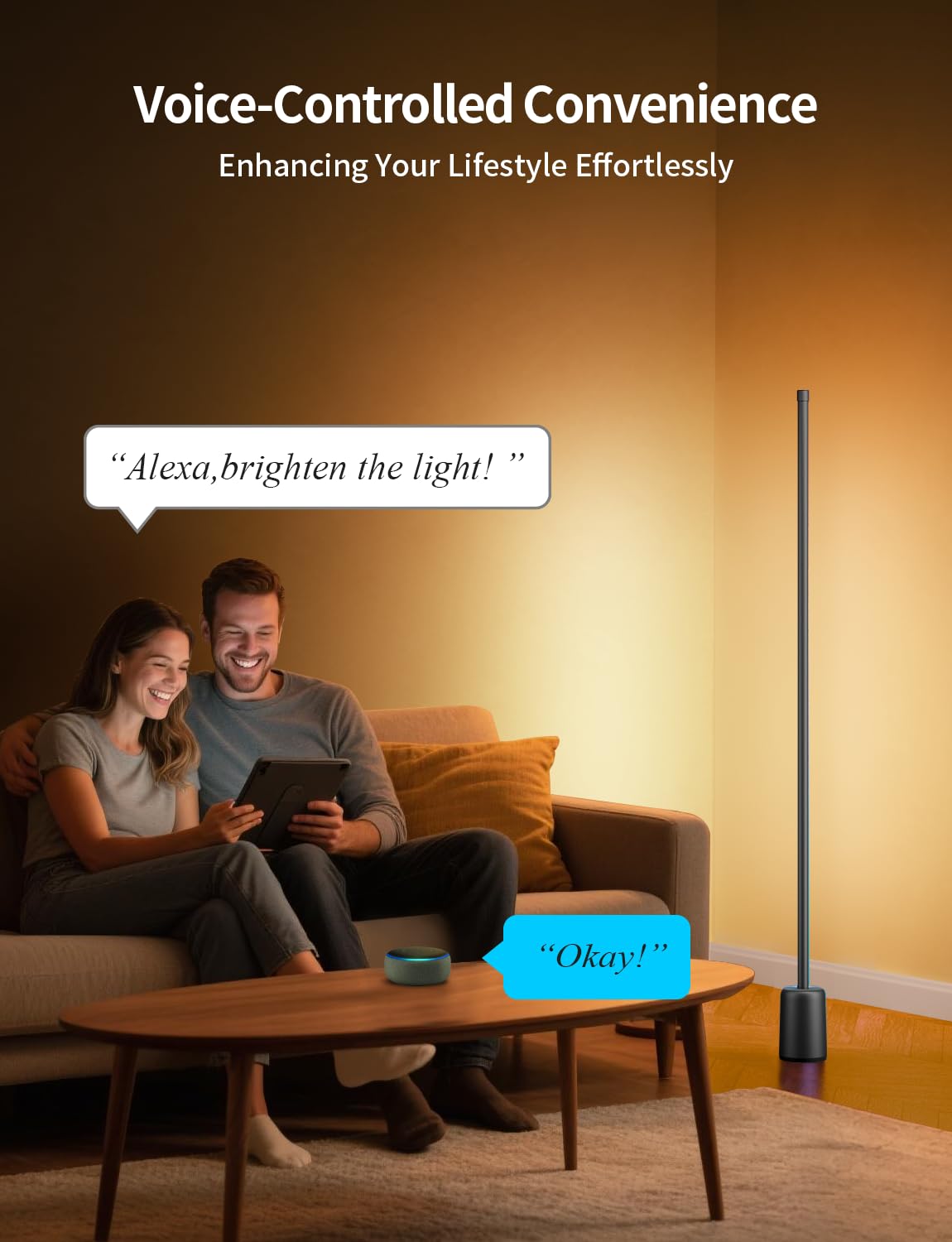 Ailofy Lampada da terra angolare, 1500lm RGBW, lampada angolare funziona con Alexa e Google Assistant, 16 milioni di colori fai da te, sincronizzazione con musica, controllo app, moderna lampada da