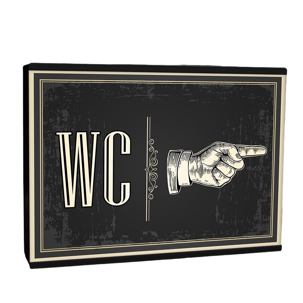 Light Box Room Sign XL A4 WC | Toilet This Way Display | Illuminated Black And White Hand Point Direction Design | Public House Bar Cafe Workplace Workspace LED Loo Light Sign
