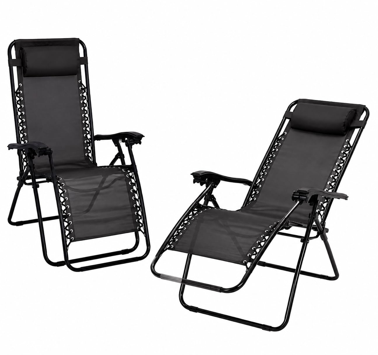 BARGAINSGALORE Set Of 2 Reclining Sun Lounger Outdoor Garden Patio Gravity Chair Recliner Bed | Sunbathing Relax | Foldable Easy To Transport | Head Rest Cushion (2 X Sun Lounger Chairs)