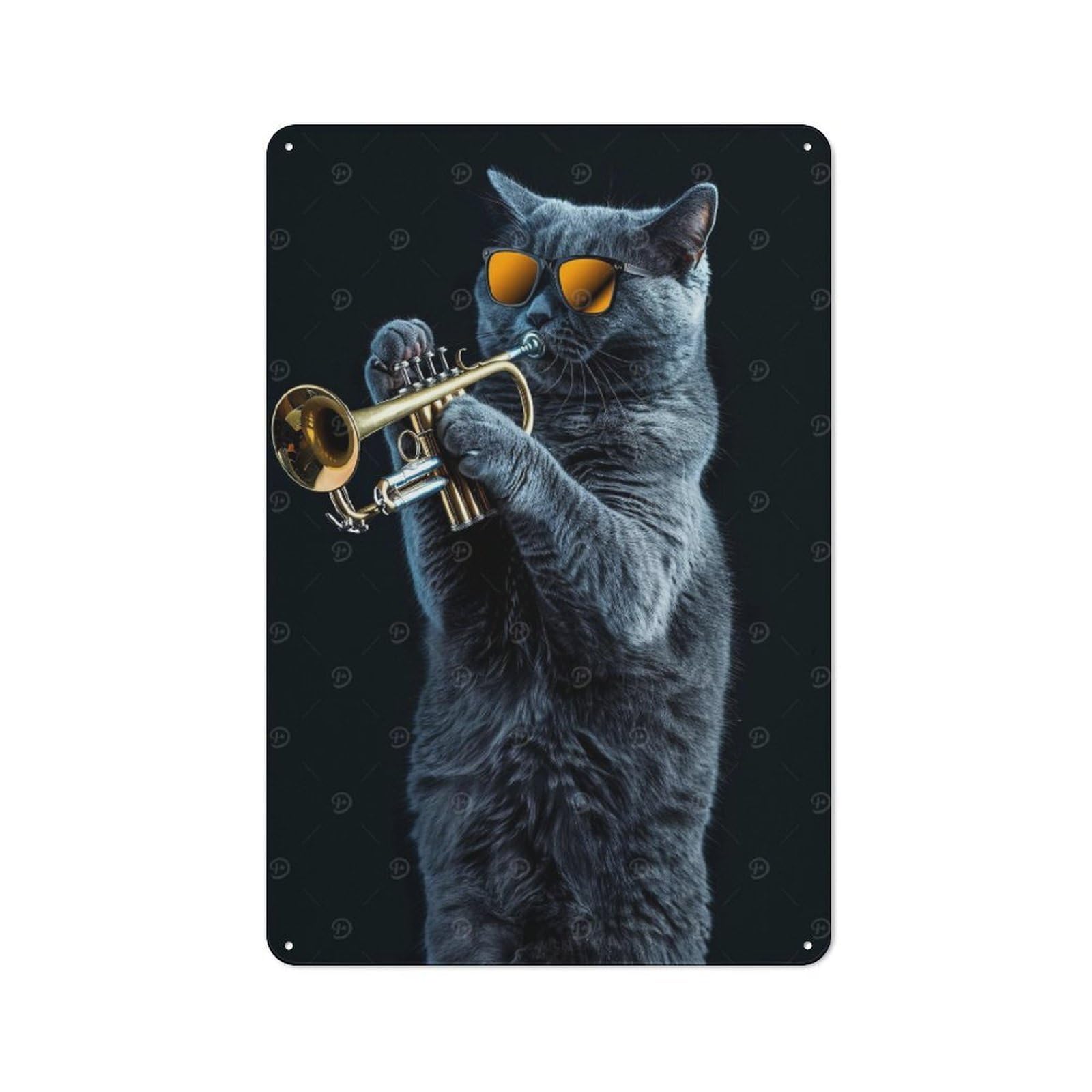 Junmoney Russian Blue Trumpet Vintage Metal Wall Decor 30X20cm, Vintage Metal Sign For Cafe, Bistro, Bakery Or Restaurant