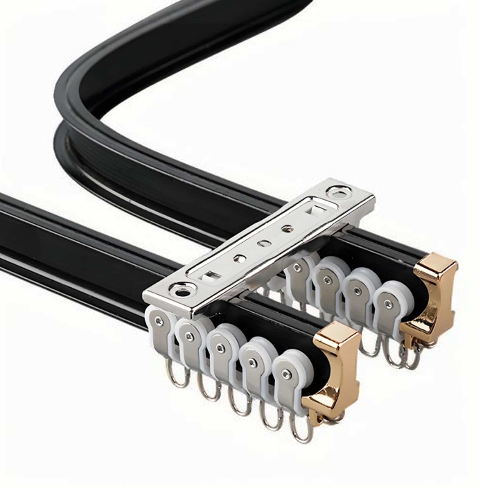 WQPMNYG Flexible Double Curved Aluminum Track for Ceiling/WallBendable Curtain Rods for Living Rooms & Room Dividers (Black 11.5FT/350CM)
