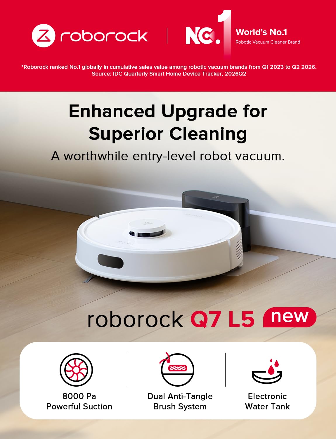 roborock Q7 L5 Robot Vacuum and Mop Combo, 8,000Pa Suction view 2