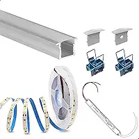 Perfil Aluminio Embutir 2m 25mm + Fita Led 14w + Fonte Slim Branco Quente