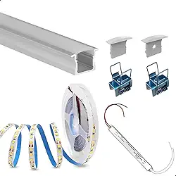 Perfil Aluminio Embutir 2m 25mm + Fita Led 14w + Fonte Slim Branco Quente