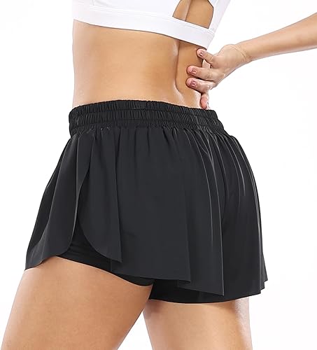 Miniatura 6 de Wsirmet - Pantalones para yoga 2 en 1 para mujer, con doble capa, de secado rápido, con cordón en la cintura, dobladillo con vuelo, para