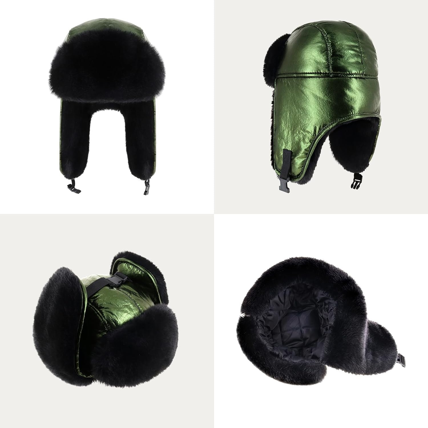 Metallic Color Trapper Hat Warm Winter Aviator Hat Soft Fur Lining - Stylish Cozy Cold Weather Headwear for Men and Women
