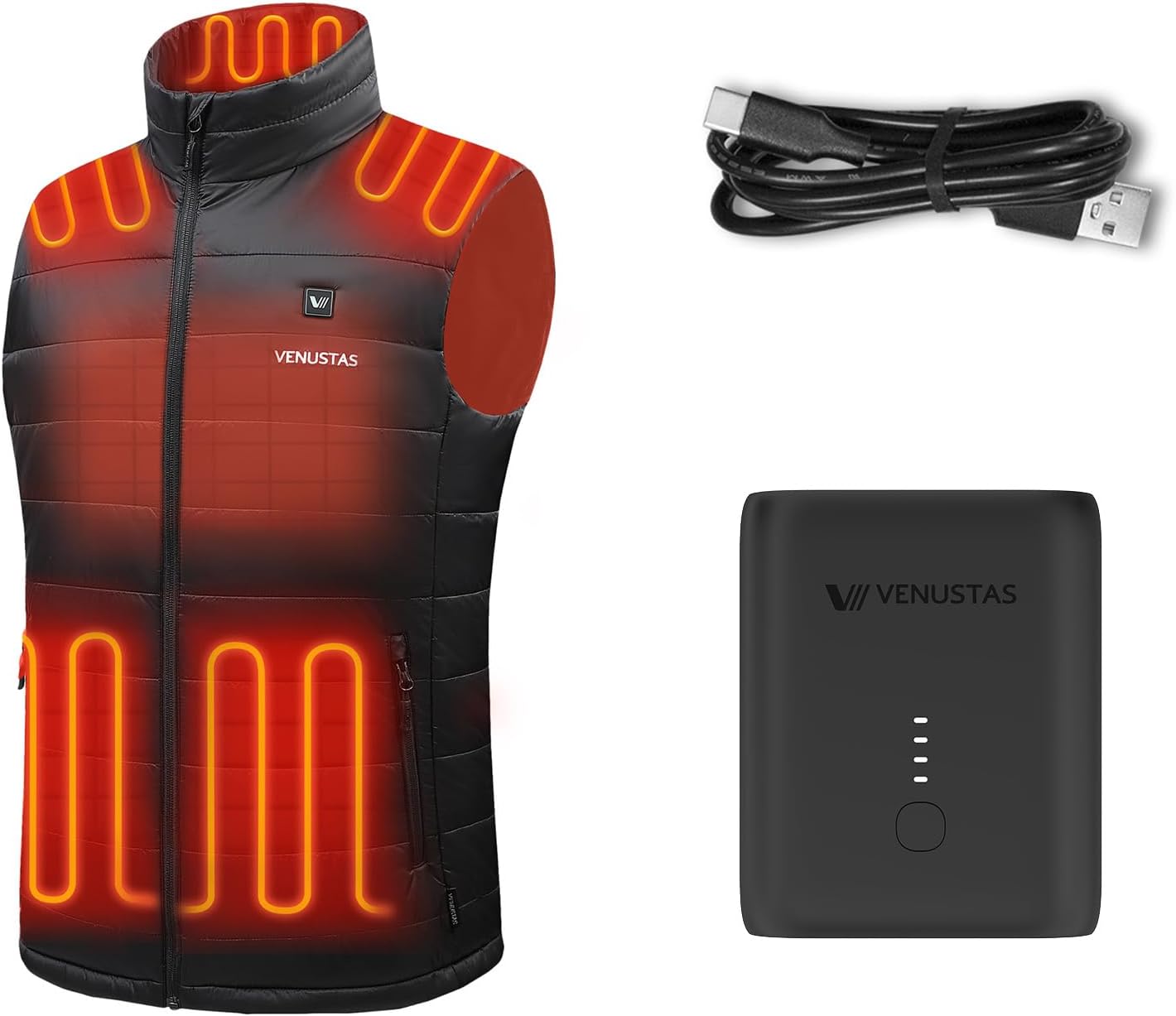 Venustas Heated Vest for Men (Black, Small) and an Extra Ultra-Compact 7.4V Battery Pack