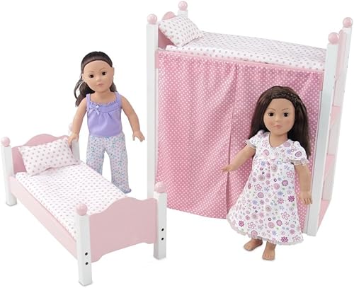 Miniatura 6 de Emily Rose Litera rosa de 18 pulgadas con (2) juegos de ropa de cama y escalera, litera de muñeca de bebé incluye estantes de almacenamiento de