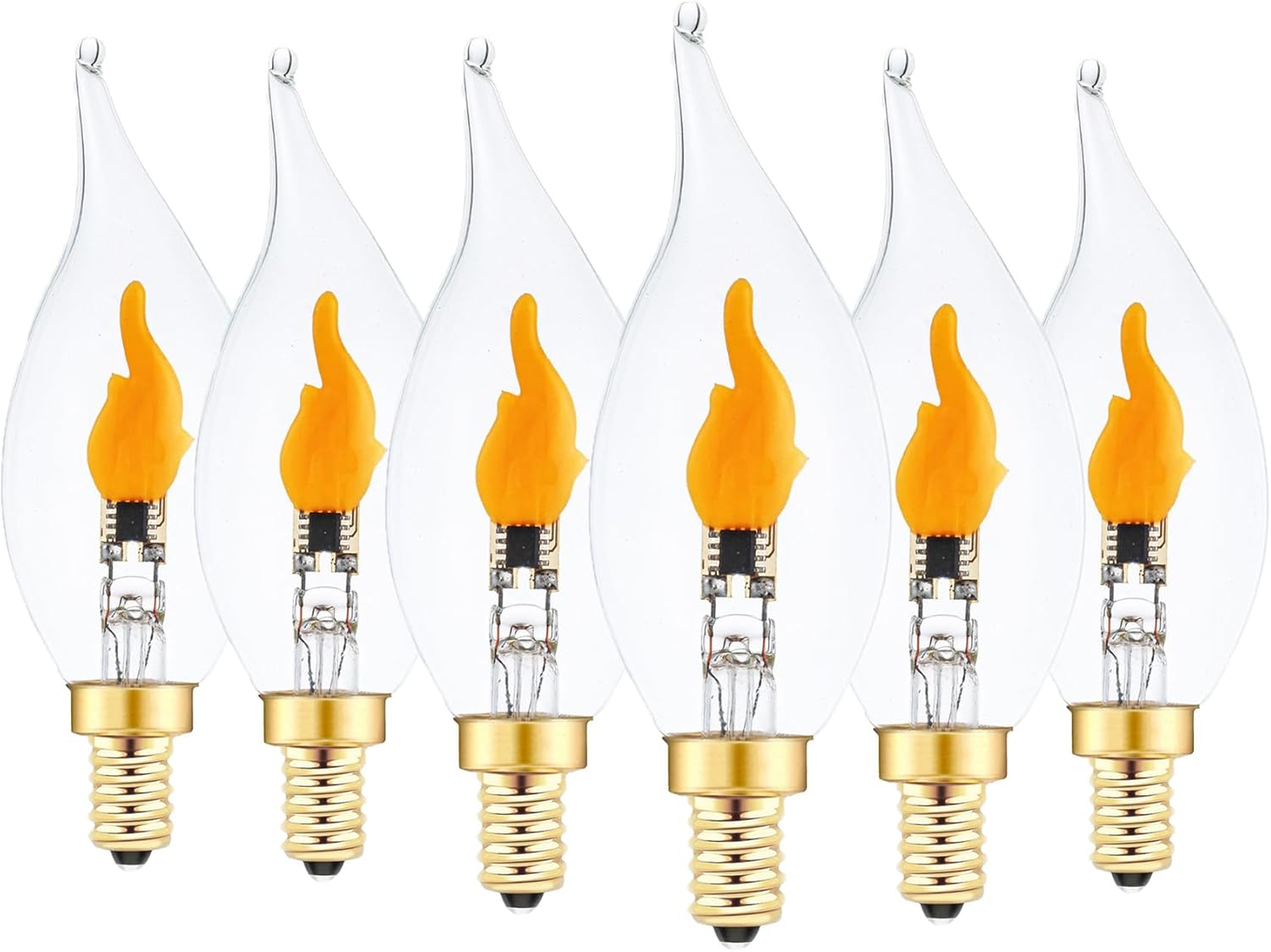 Flickering Flame Light Bulbs, E12 LED Flicker Candelabra Flame Effect Light Bulb for Decoration, Clear Glass CA11 Shape, 6 Pack