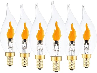 Sunaiony Flickering Flame Light Bulbs, E12 LED Flicker Candelabra Flame Effect Light Bulb for Decoration, Clear Glass CA11 Shape, 6 Pack