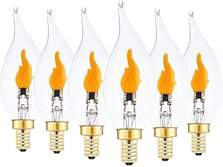 Flickering Flame Light Bulbs, E12 LED Flicker Candelabra Flame Effect Light Bulb for Decoration, Clear Glass CA11 Shape, 6 Pack