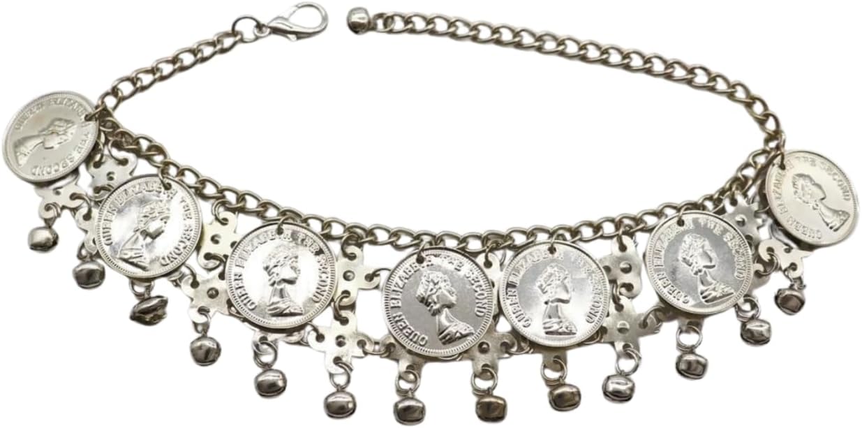 Trendy Fashion Jewelry Women's Silver Coin Boot Chain Anklet Set – Adjustable Metal Boot Bracelets for Western, Boho, Festival, Belly Dance, Party, Dressy, Rodeo BC997