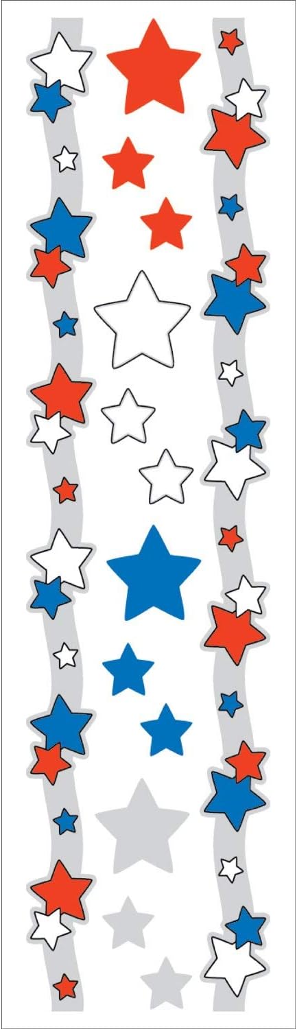 Iridescent Foil Border Stickers, Red, White & Blue Stars (25 Sheets)