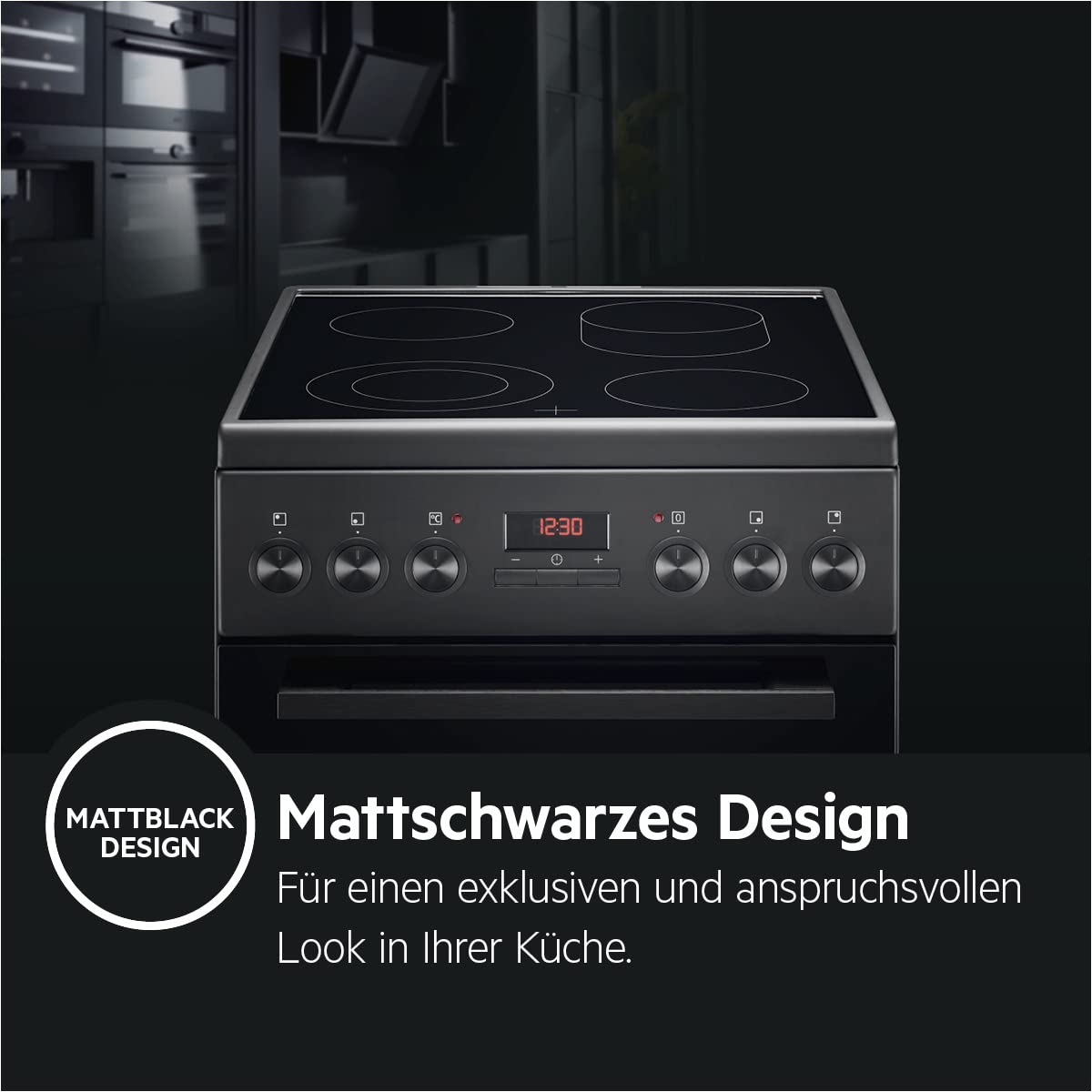 AEG CCB54482BB 50 cm Standherd mit Glaskeramik-Kochfeld / Bräterzone / Mehrkreiskochzone / Versenkknebel / Grillfunktion / Display mit Uhr / A