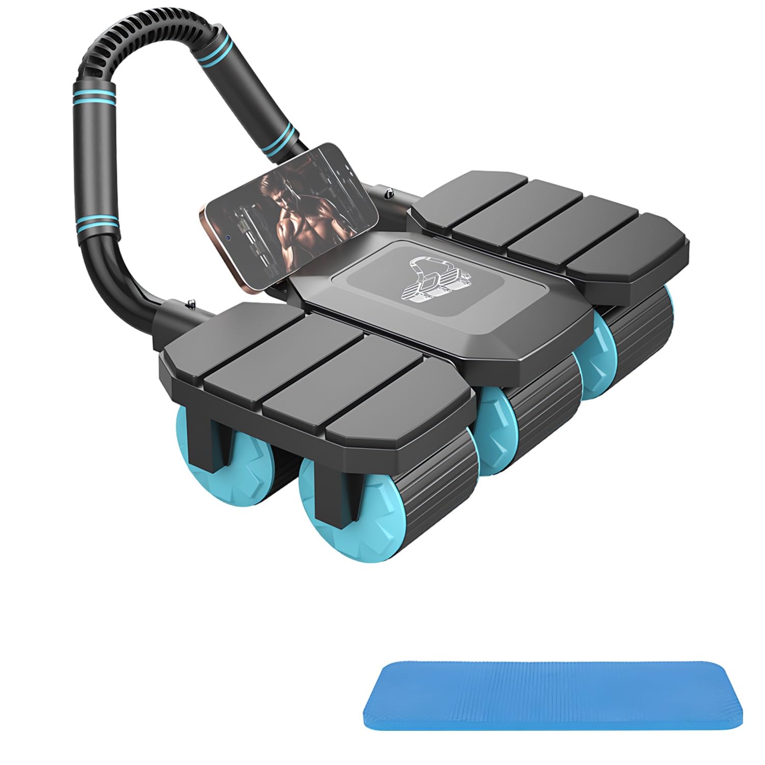 Automatyczny wałek do ćwiczeń mięśni brzucha z 6 kółkami, do treningu mięśni brzucha, 150 kg, Heavy Duty Core Trainer, z uchwytem na telefon