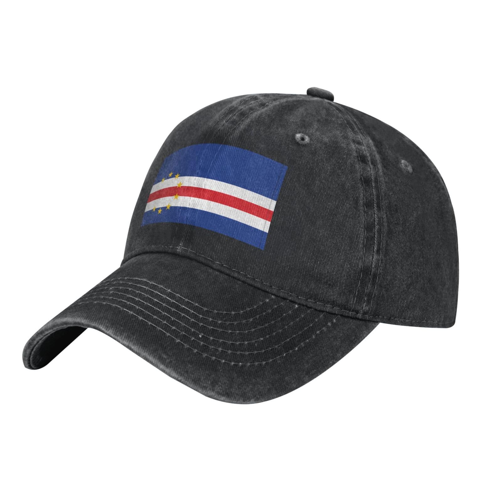 Whjdpp Women's Black Flag Of Cape Verde Picture Washed Cowboy Baseball Cap For Adults - Stylish And Breathable Hat, One Size