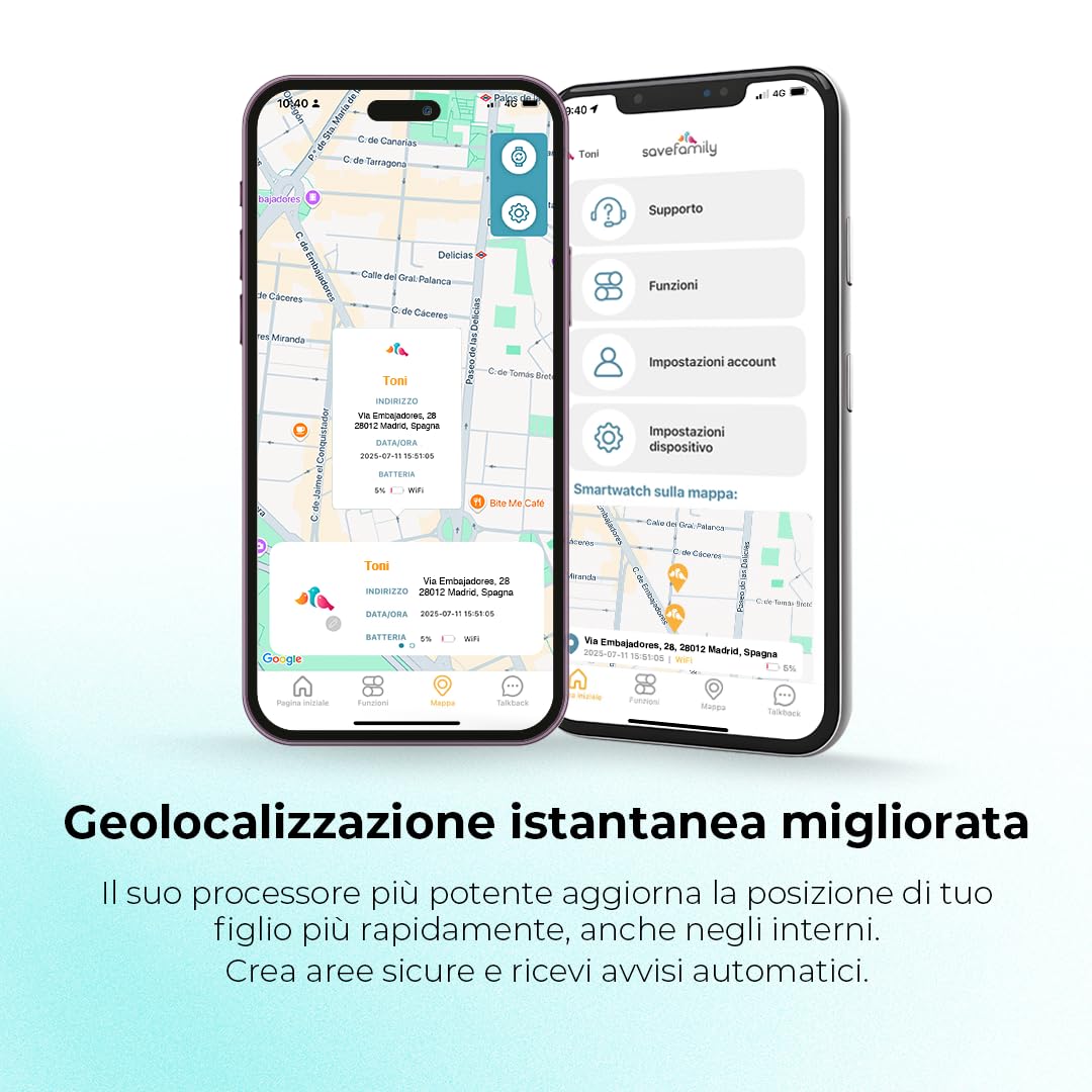 SaveFamily SaveWatch Plus 2 | Smartwatch per Bambini con Localizzatore GPS, Chiamate, Video, WhatsApp, Spotify, App Store - Quadrante Nero e Cinturino in Silicone Nero