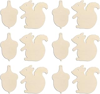 30pcs Mini Squirrel Acorn Wood DIY Crafts Cutouts 2" Wooden Squirrel Acorn Shaped Hanging Ornaments with Jute Twines Wood Tags for DIY Projects Baby Shower Birthday Thanksgiving Party Decorations