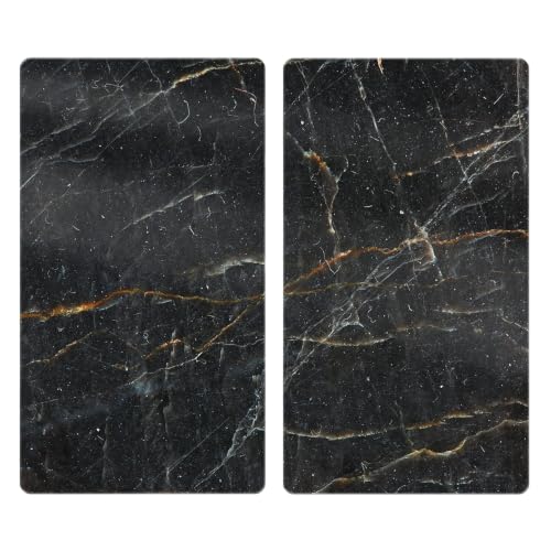 Allstar Protection plaque de cuisson 'Marbre', couvre plaque, pour toutes les plaques, planche à découper et extension plan de travail, lot de 2, verre trempé effet marbre, 30x52 cm, multicolore