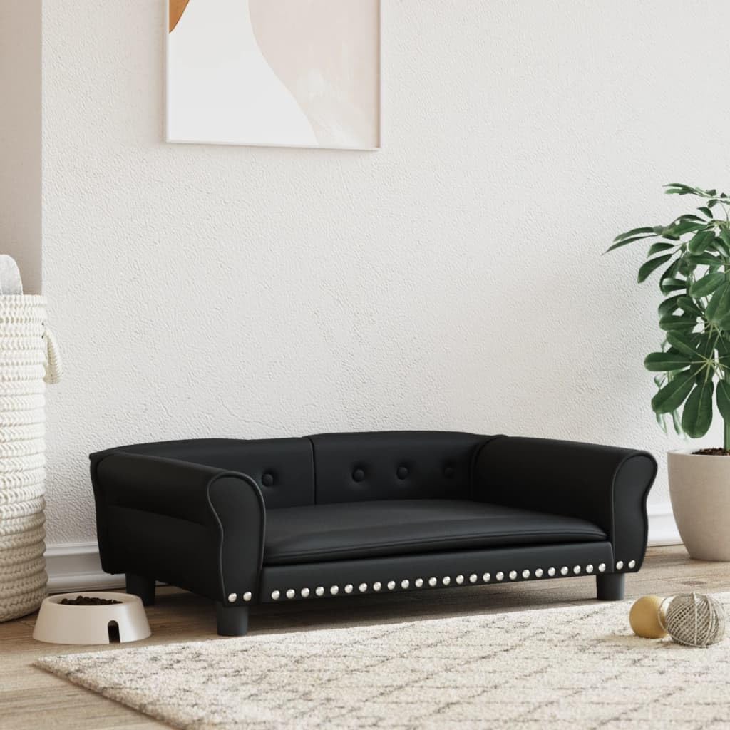 Hundebett Als Sofa – Kunstleder Hundecouch Mit Holzrahmen, Wasserabweisend & Leicht Zu Reinigen, Schwarz