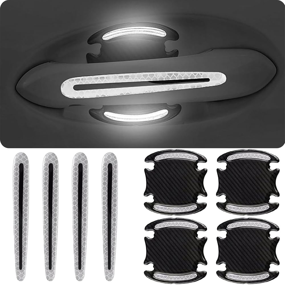 Vividcrate 8Pcs Car Door Handle Protector for Fiat Doblo (263 K9 2010-2025 2026), Reflective Carbon Fiber Scratch Guards, Auto Paint Protection Films, Night Safety Warning Stickers for Auto,White