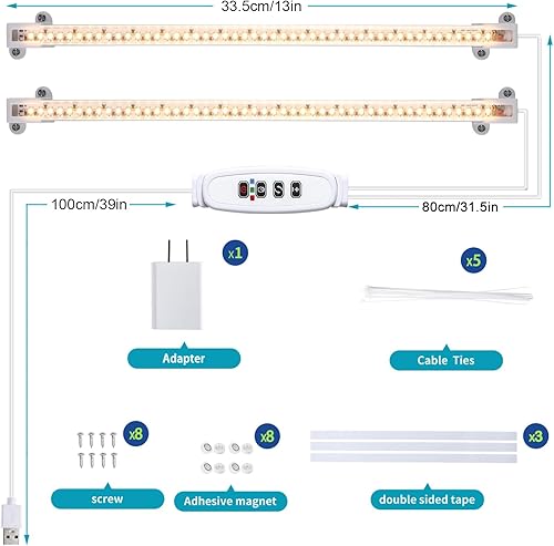 Miniatura 6 de Tiras de luz LED de crecimiento para plantas de interior de espectro completo 3500K, barra de luz para plantas con 96 luces LED con temporizador de