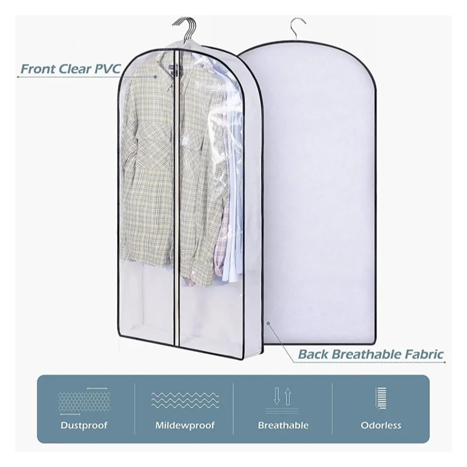 fundas para ropa 1-10PCS Washable Clothing Dust Cover Household Transparent Waterproof Suit Black Edge Clothes Storage Hanging Bag(White-3PCS,60X100CM)