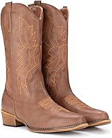 Vista 5 de IUV Botas vaqueras para mujer, botas vaqueras, botas vaqueras con punta puntiaguda, botas de media pantorrilla