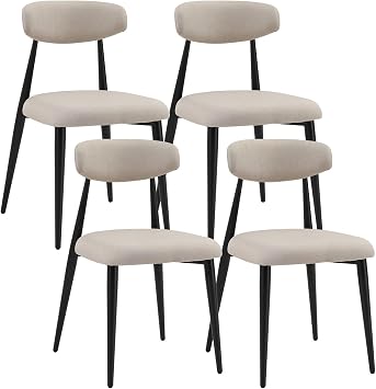 Dining Chairs Set of 4, Mid-Century Modern Dining Chairs, Kitchen Dining Room Chairs, Thickened Cushion Curved Backrest Dining Chair with Black Metal Legs Light Gray