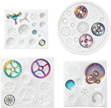 4PCS Gear Resin Mold,Steampunk Silicone Molds for Epoxy Resin,Jewelry Casting Mould DIY Pendant, Clay, Craft,Chocolate,Cake,Fondant