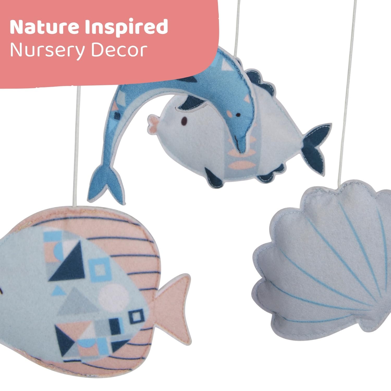 Haus and Kinder Vitamin Sea Crib Mobile - Set of 1 | Ocean-Themed Baby Mobile with Dolphins, Fish & Seashells, Soft Cotton & Wooden Frame | Coastal Nursery Décor, Soothing & Handmade, Height- 64cm 3