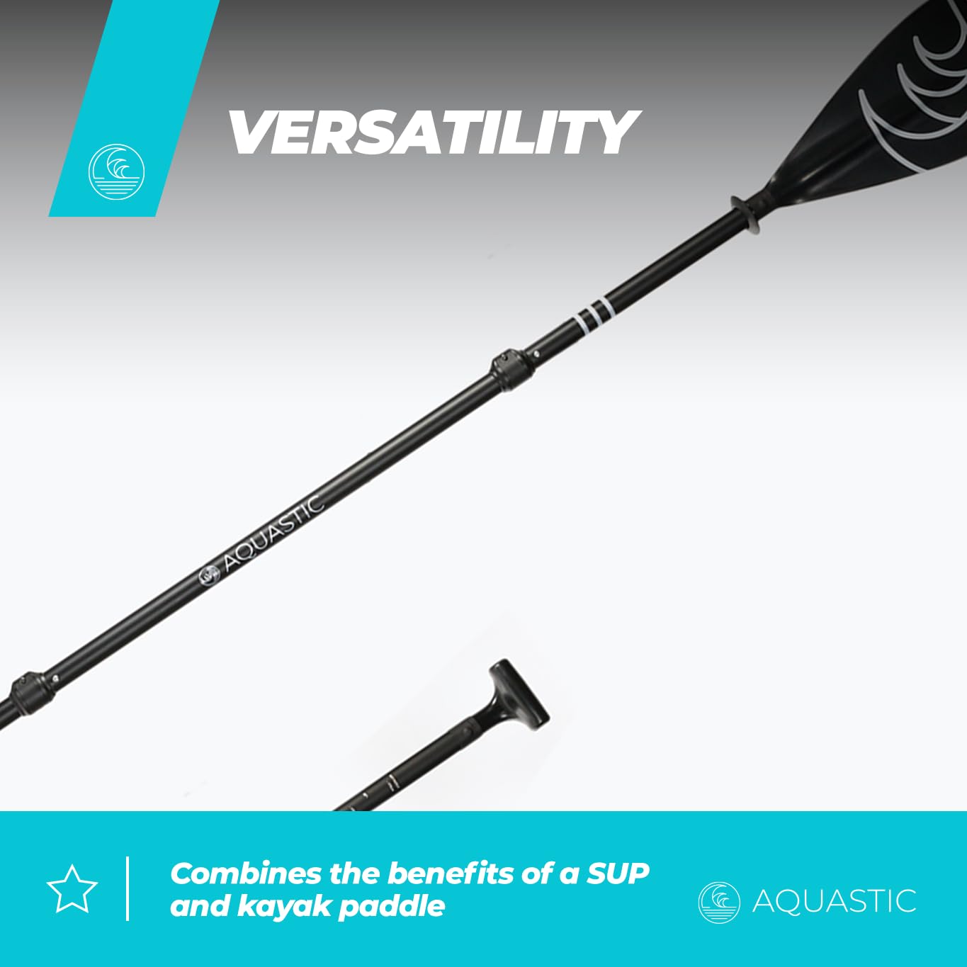 AQUASTIC SUP/wiosło do kajaka, 3-częściowe, wszechstronnie regulowana długość 175-220 cm, trwały trzpień aluminiowy, kompaktowy, lekki łopatka wioślarska AQS-SPD004 czarne