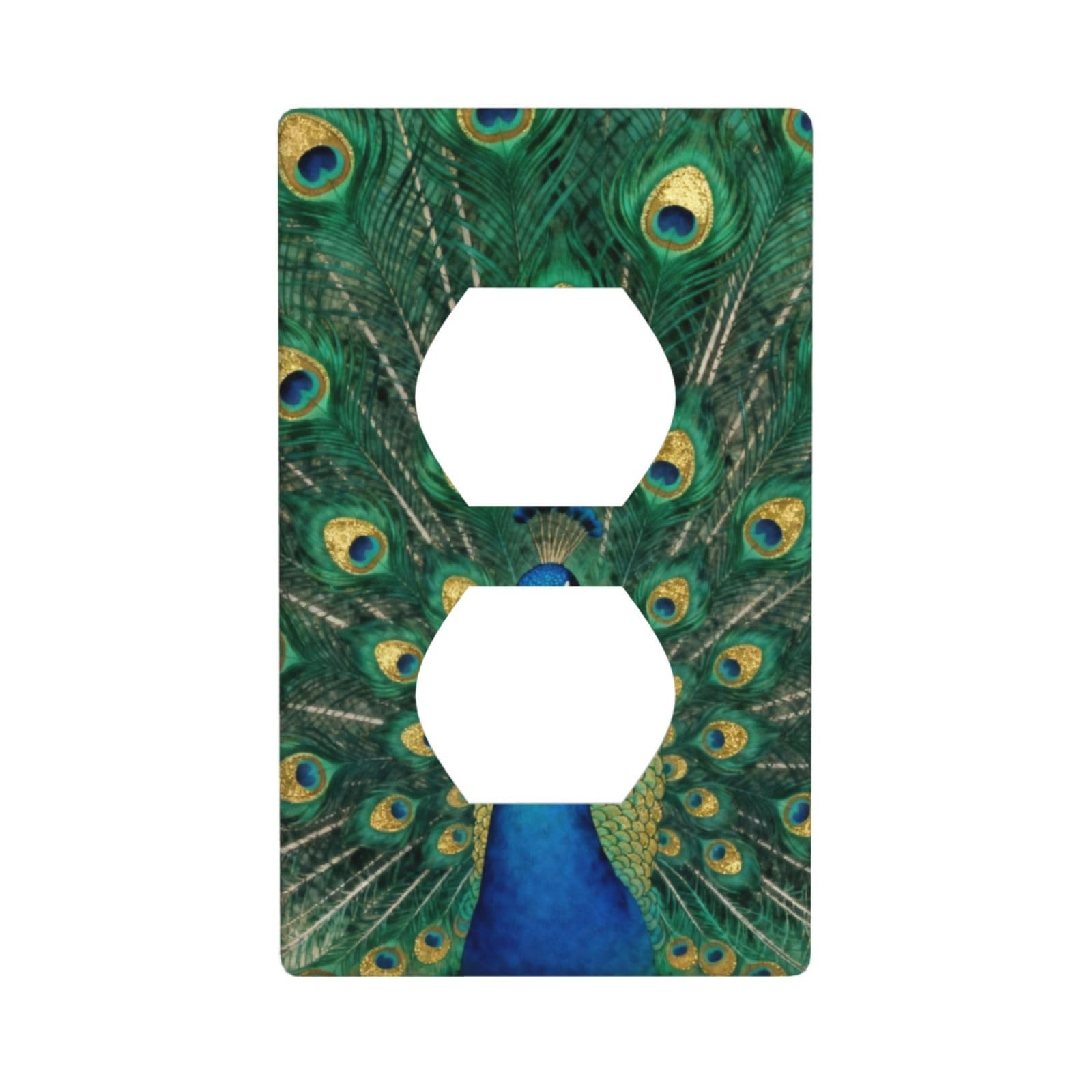 Peacock Tail Gold Decorative Switch Plate Cover-Unbreakable Polycarbonate Wall Plate for Home Office, 1 Gang with Screws