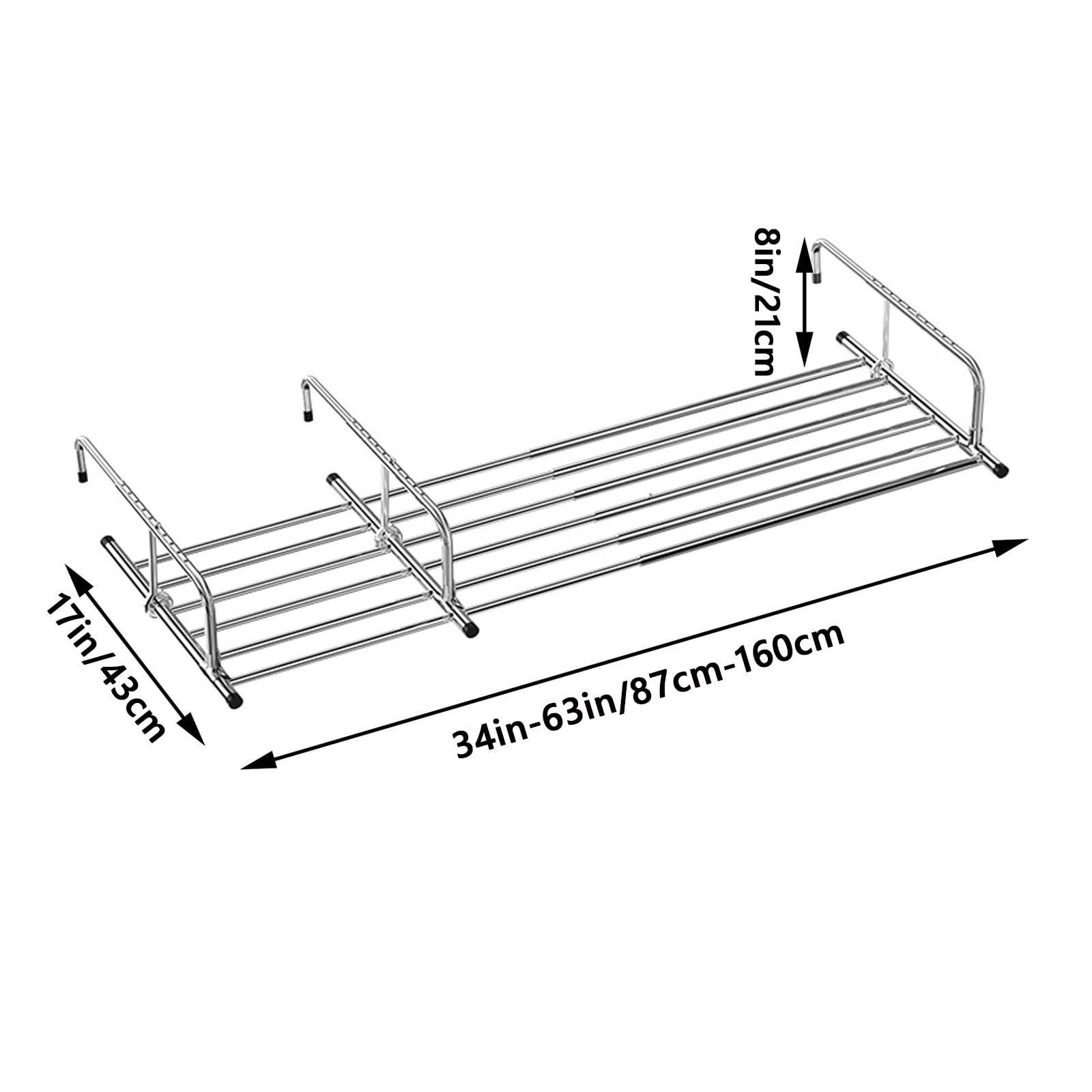 Teleskop Balkon-Wäschetrockner, Großes Fassungsvermögen Trockengestell Für Balkongeländer, Verdickter Dreifachhaken Verstellbarer Hängetrockner, Silber Ausziehbare Länge 24-63 Zoll ( Size : 34in-63in