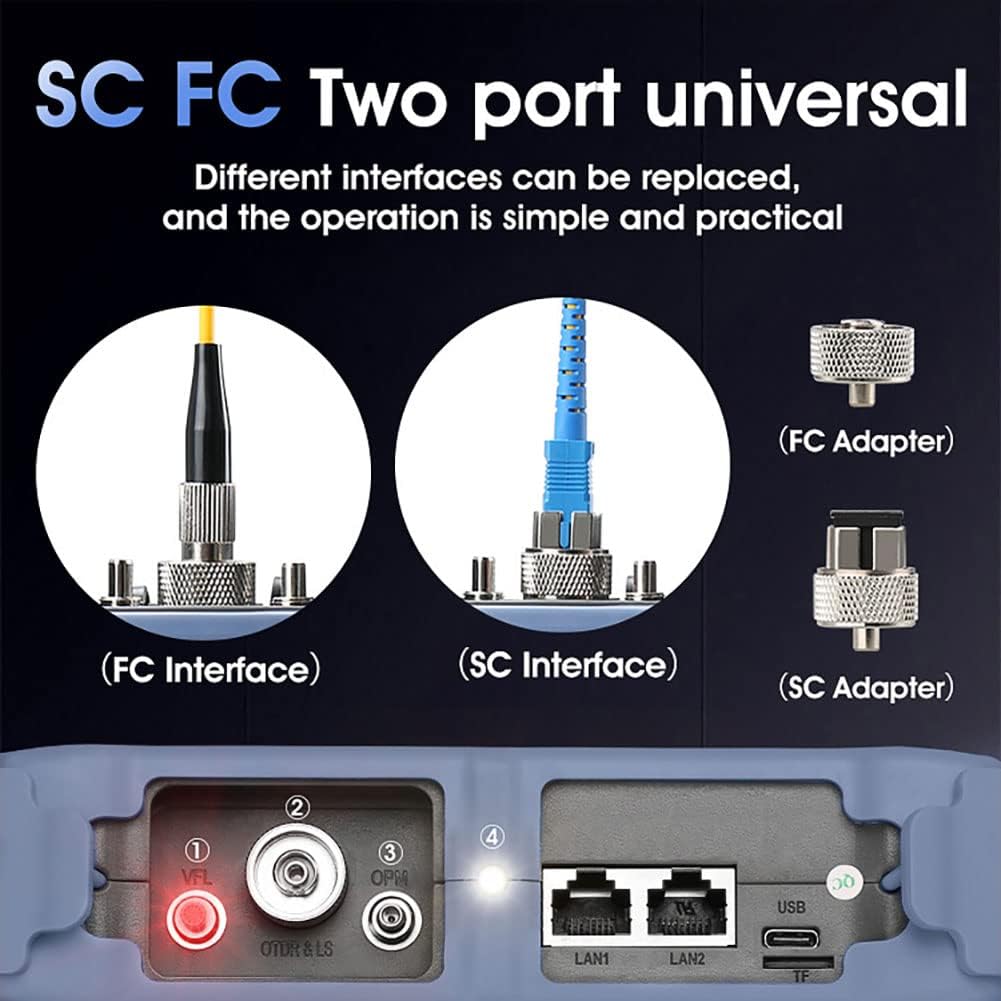 OTDR SM 11 en 1 con VFL OPM OLS Mapa de Eventos RJ45, FC/UPC SC ST LC Conectores incluidos, Reflectómetro de Fibra óptica 1310/1550 NM 26/24 dB con Pantalla táctil de 4,3 Pulgadas UPC (APC)