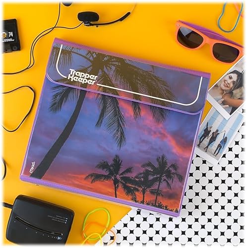 Miniatura 7 de Mead Carpeta Trapper Keeper, diseño retro, carpeta de 1 pulgada con carpetas y bolsillos, capacidad para papel de 8-12 x 11 pulgadas, palmeras