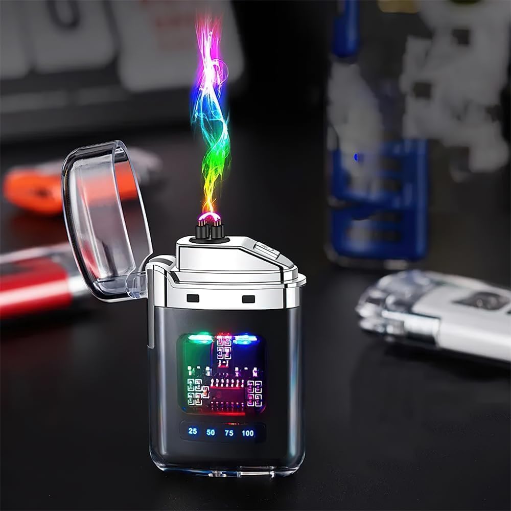 Dual Arc USB Rechargeable Lighter Windproof Flameless Plasma Lighter with LED Battery Display Type C Charging for Candles BBQ Camping Kitchen Outdoor Use-image-13