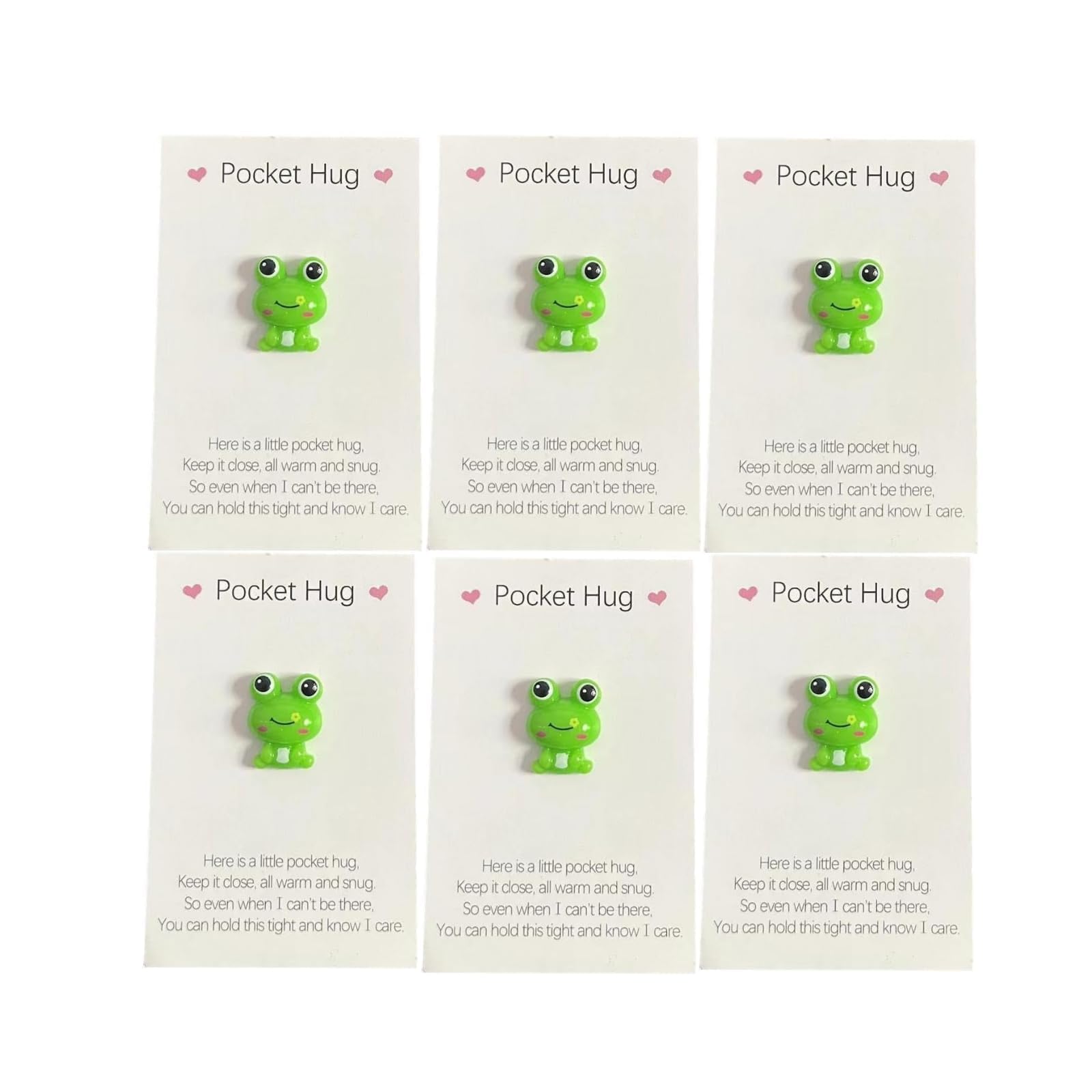 6Pc Green Little Pocket Hug Frog Token,Pocket Hug Heart with Greeting Cards,Thinking of Gifts,Adorable Encouragement Greeting Card with Frog Ornaments,Keepsake Gift,Office Product Cards and Card Stock