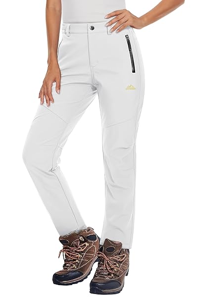 MAGCOMSEN Women's Fleece Lined Waterproof Insulated Snow Ski Pants Winter Warm Hiking Pants Outdoor Softshell
