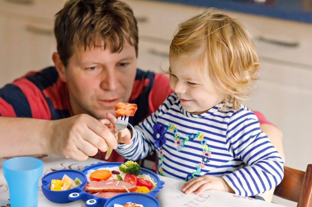 Siliconen verdeelde peuterplaten - draagbare antislipzuigplaten voor kinderen, baby's en kinderen BPA-vrij FDA-goedgekeurd babydinerbord met lepelvork